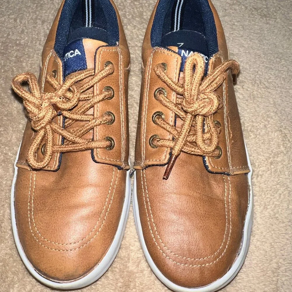 Nautica Sz 3 Youth Leather Brown Tan Lace Up Casual S03